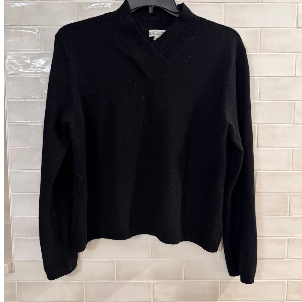 Investments Black Cashmere Sweater XL Boxy Fit High V-Neck